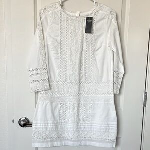 NWT A&F White Cotton Lace Midi Shift Dress Abercrombie S